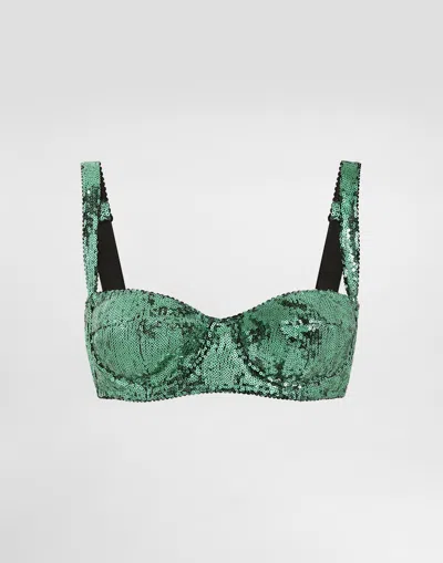 Dolce & Gabbana Sequinned Bra In Green