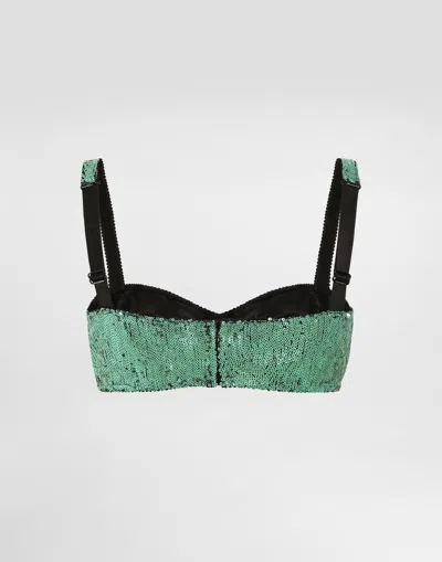 Dolce & Gabbana Sequinned Bra In Green