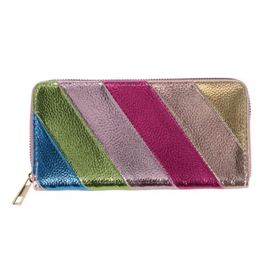Ctm Women's Vegan Leather Rainbow Striped Wallet In Multi