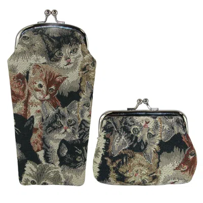 Ctm Women's Cat Print Tapestry Glasses Case And Coin Purse Set In Multi