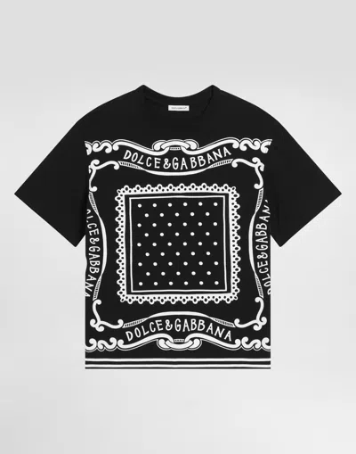 Dolce & Gabbana Black T-shirt For Boy With Bandana Print In Black