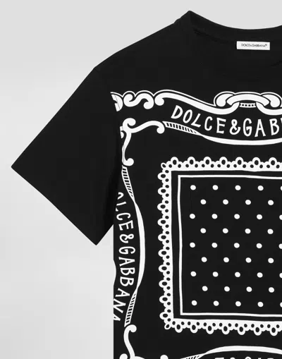 Dolce & Gabbana Black T-shirt For Boy With Bandana Print In Black