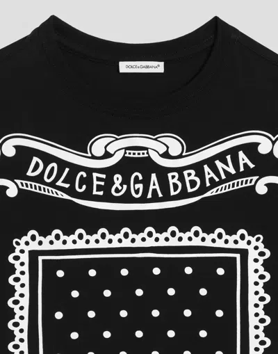 Dolce & Gabbana Black T-shirt For Boy With Bandana Print In Black