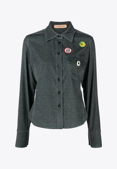 Cormio Katy Long-sleeved Denim Shirt With Patches In Blue