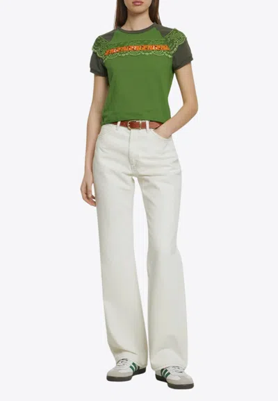 Cormio Lace-trimmed Cropped T-shirt In Green