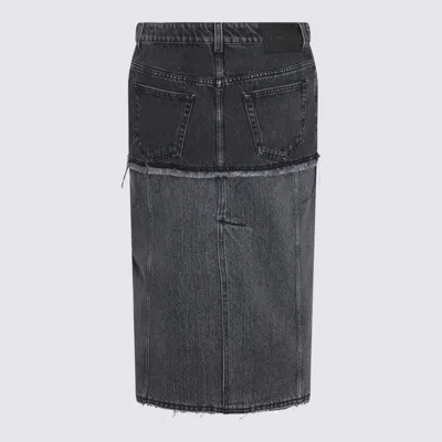 Alexander Mcqueen Mcqueen Two-tone Low Rise Denim Midi Skirt In Black Stonewashed