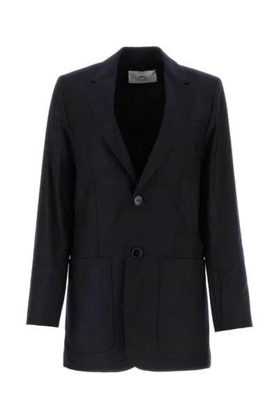 Ami Alexandre Mattiussi Wool Blazer With Back Slit And Front Pockets In Blue