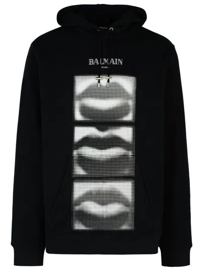 Balmain Men's Lips Print Hoodie In Black