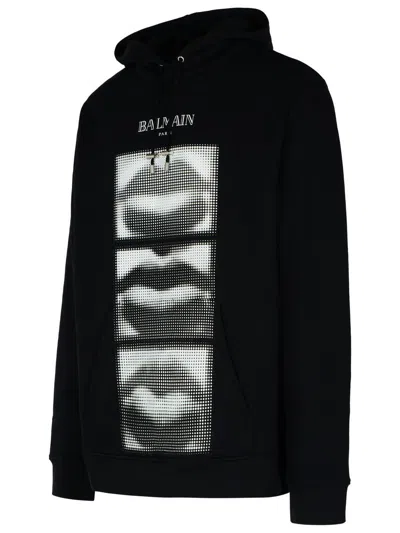 Balmain Men's Lips Print Hoodie In Black