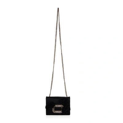 Shop Roger Vivier Micro Pilgrim Rose'n Roll Bag In Silk In Black