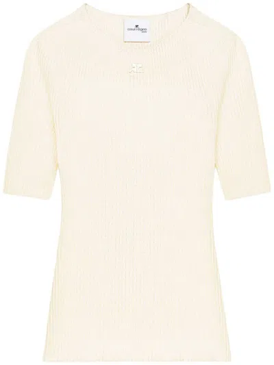 Courrèges Solar Crewneck Short-sleeved Jumper In Beige