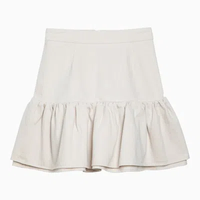 Patou White Cotton Flounced Mini Skirt In White