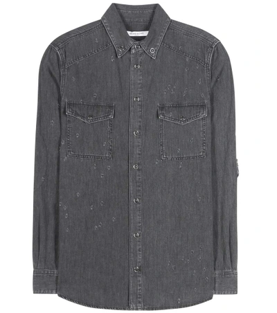 Givenchy Distressed Denim Shirt In 020 Grey
