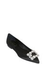 Roger Vivier Crystal-embellished Satin Point-toe Flats In Black