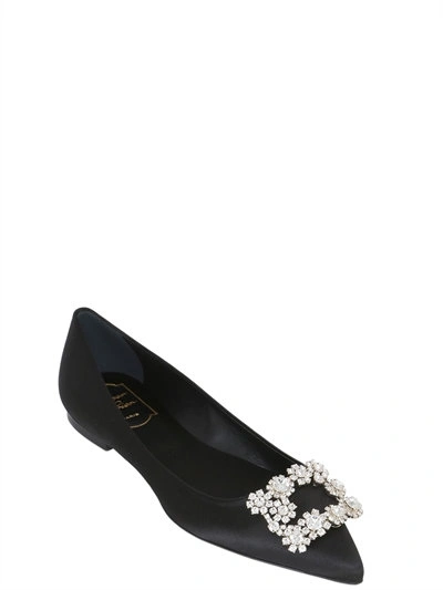 Shop Roger Vivier 10mm Satin & Swarovski Buckle Flats, Black