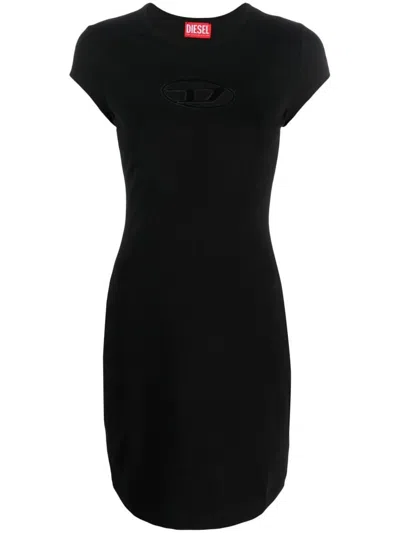 Shop Diesel Cotton Mini Dress In Black
