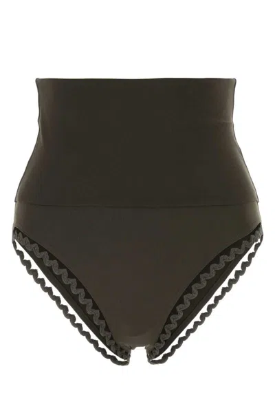 Eres Stretch Nylon Bikini Bottom With Scalloped Trim In Brown