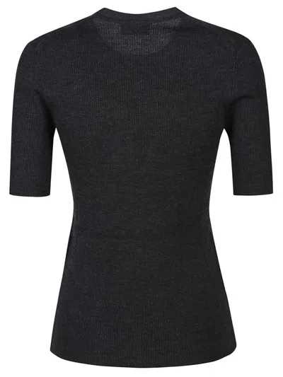 P.a.r.o.s.h Wool Crew Neck Top With Ribbed Texture In Grey