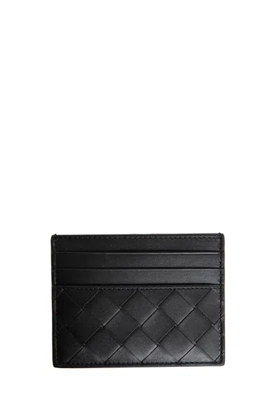 Bottega Veneta Mens Black-silver Intrecciato Leather Card Holder In Multi