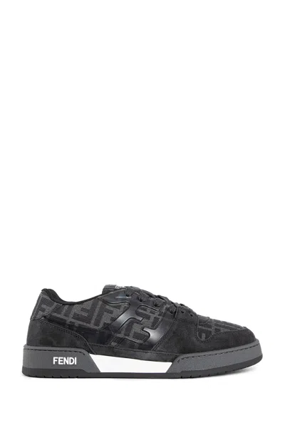 Fendi Low-top Round Toe Rubber Sole Sneakers In Grey