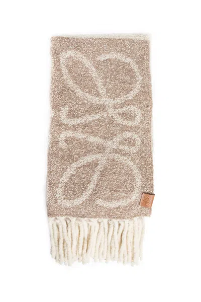 Loewe Anagram Fringed Scarf In Beige