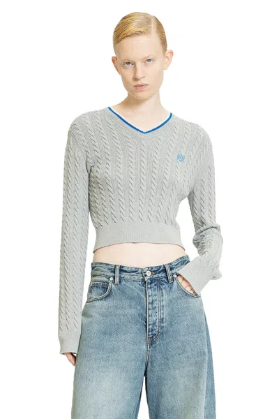 Loewe Cable-knit Cropped Cotton Sweater In Grey