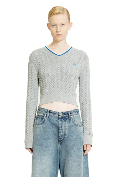 Loewe Cable-knit Cropped Cotton Sweater In Grey