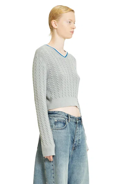 Loewe Cable-knit Cropped Cotton Sweater In Grey