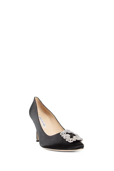 Manolo Blahnik 105mm Hangisi Satin Pumps In Black