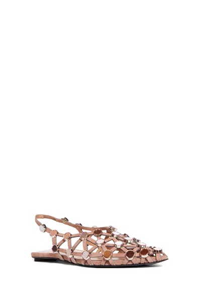 Attico Grid Embellished Slingback Flats In Beige