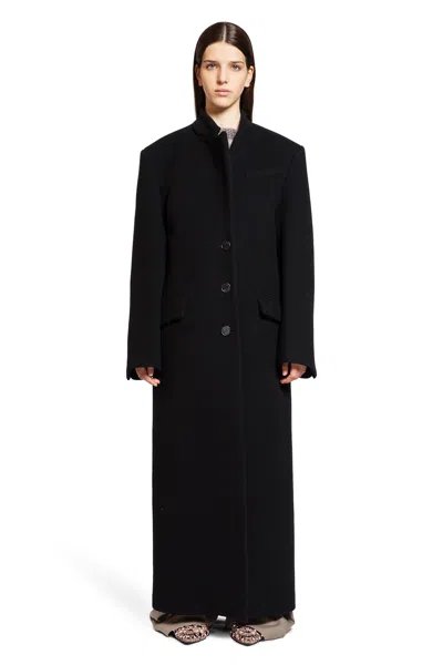 Attico Woman Black Coats In Black