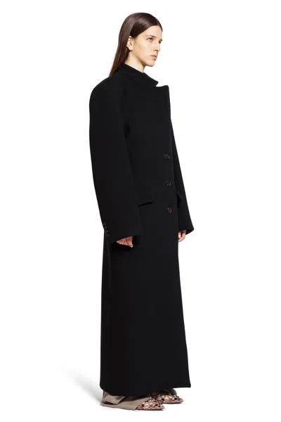 Attico Woman Black Coats In Black
