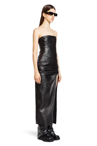 Attico Black Sleeveless Off-shoulder Midi Dress With Front Single Slit And Ruched Waist In Black