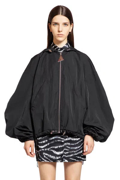 Attico Oversized Black Hooded Bomber Jacket In Black