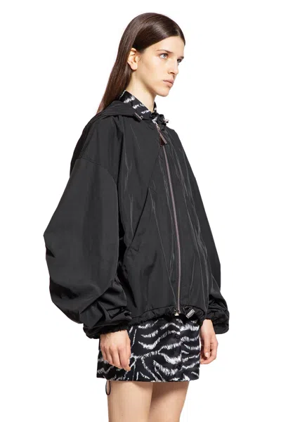 Attico Oversized Black Hooded Bomber Jacket In Black