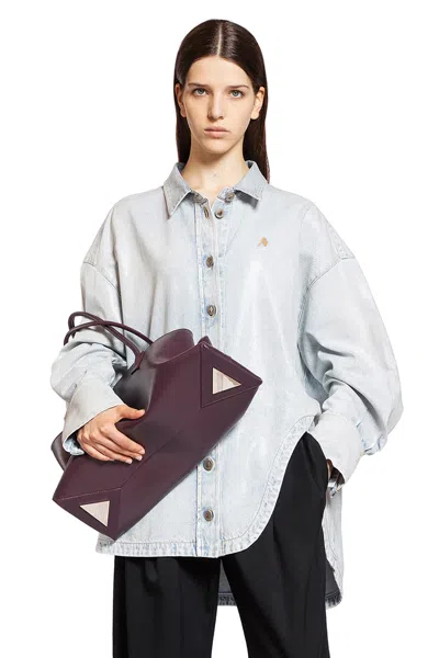 Attico Denim Overshirt With Slit Detail In Blue