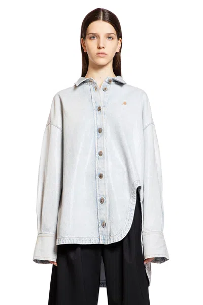 Attico Denim Overshirt With Slit Detail In Blue