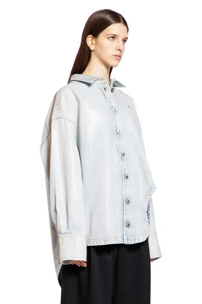 Attico Denim Overshirt With Slit Detail In Blue