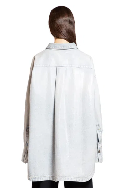 Attico Denim Overshirt With Slit Detail In Blue