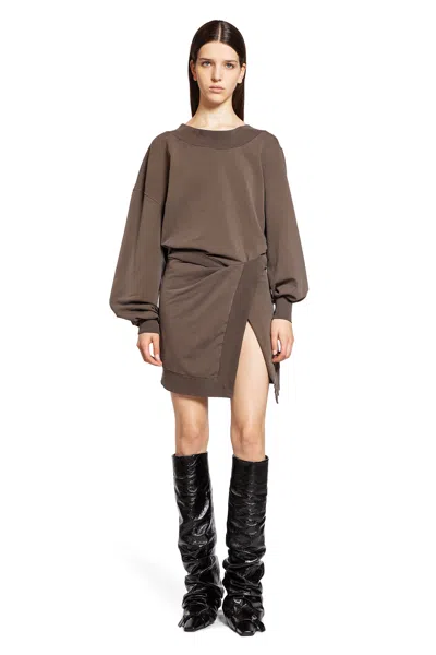 Attico Brown Off-shoulder Mini Dress With Logo Lettering On The Hem In Brown