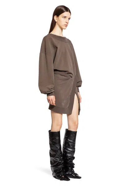 Attico Brown Off-shoulder Mini Dress With Logo Lettering On The Hem In Brown