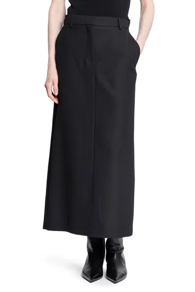 Totême Black Midi Straight Low-waisted Skirt In Recycled Polyester And Wool In Black