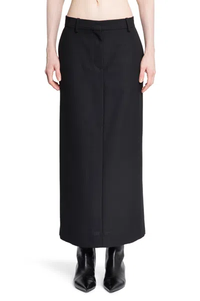 Totême Black Midi Straight Low-waisted Skirt In Recycled Polyester And Wool In Black
