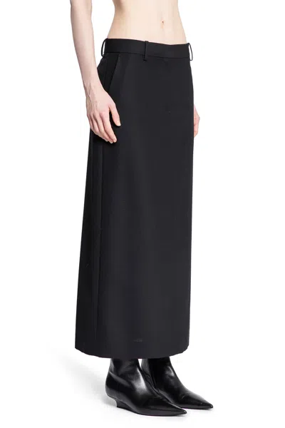 Totême Black Midi Straight Low-waisted Skirt In Recycled Polyester And Wool In Black