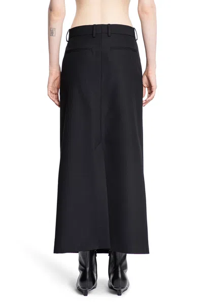Totême Black Midi Straight Low-waisted Skirt In Recycled Polyester And Wool In Black
