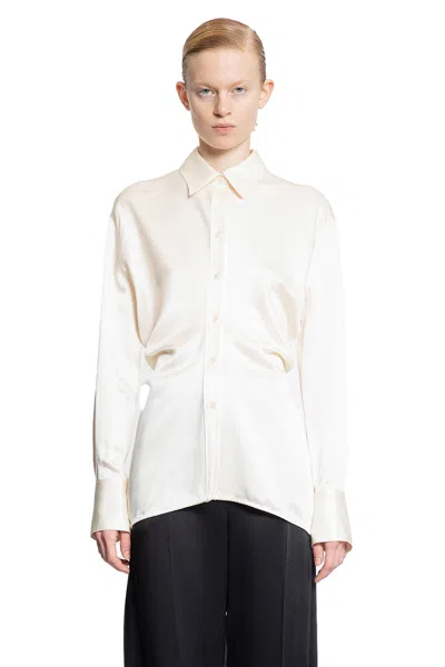 Totême Toteme Slouch Waist Satin Button-up Shirt In Off-white