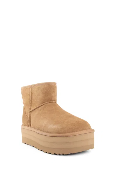 Ugg Camel Suede Classic Mini Platform Ankle Boots In Brown