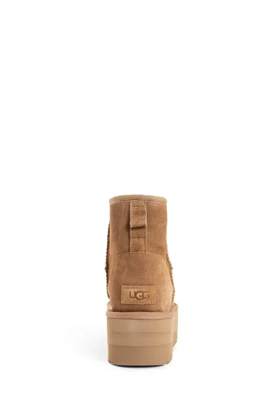 Ugg Camel Suede Classic Mini Platform Ankle Boots In Brown