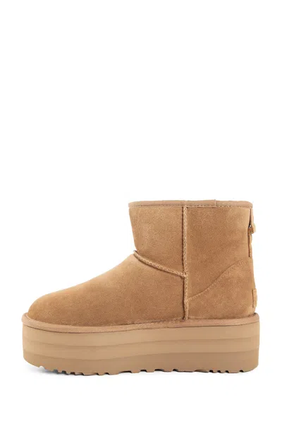 Ugg Camel Suede Classic Mini Platform Ankle Boots In Brown