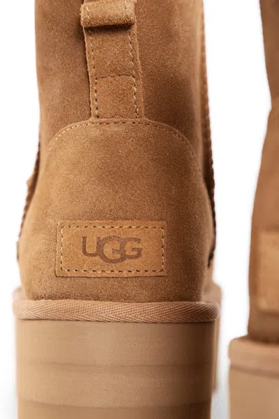 Ugg Camel Suede Classic Mini Platform Ankle Boots In Brown